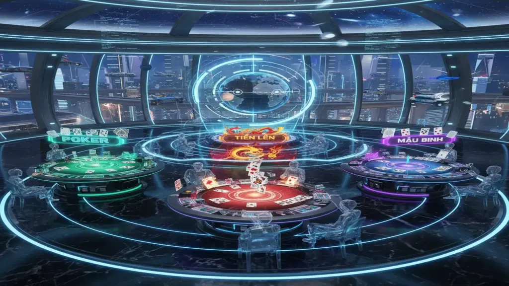 Giao diện 3D sảnh game bài đổi thưởng 89King trên đa nền tảng điện thoại và máy tính